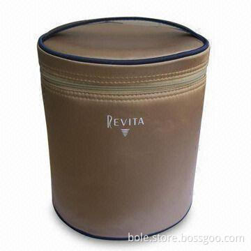 Round Satin Cosmetic Bag with Handle on Top, OEM/ODM Orders are Welcome, Can be Customized